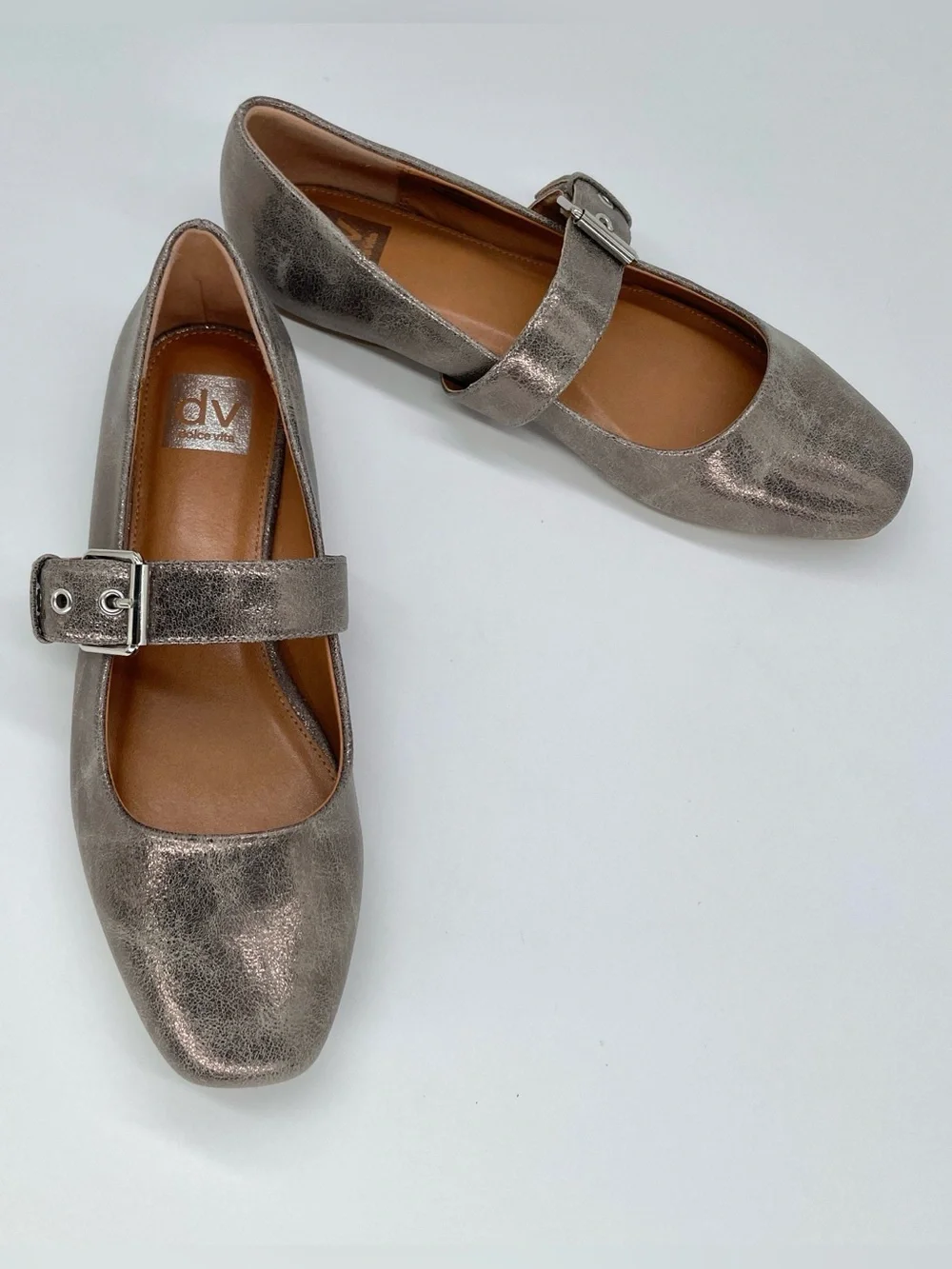 DV Dolce Vita Mellie Pewter Metallic Mary Jane Flats - Size 8.5 NWOB